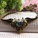 Pretty retro copper peacock glass like malachite heart with angel wings necklace pendant jewelry vintage style