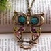 On sales now Pretty retro copper colorful blue eyes owl necklace pendant vintage style