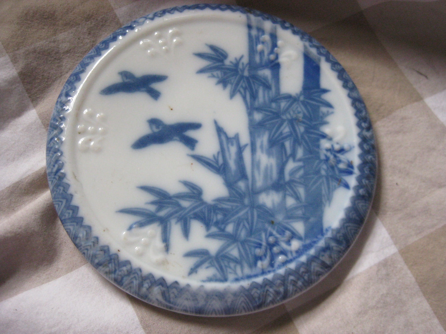 SALE Vintage Marked Japan Asian Oriental Theme Bamboo Sparrow Trivet Hot Plate