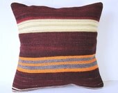 Antique Turkish Kilim Pillow Cover - Hand Embroidered - 16x16 inch
