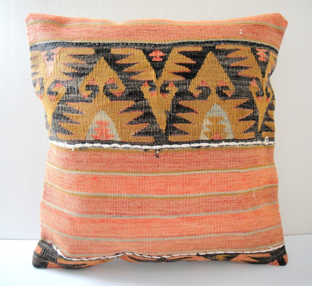 SALE Antique Turkish Kilim Pillow Cover - Hand Embroidered - 18x18 inch