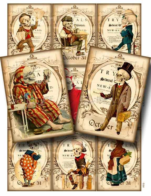 BUSY BONES Digital Collage Sheet Instant Download for Paper Crafts Skeleton Tags Original Whimsical Altered Art by Gallery Cat CS69