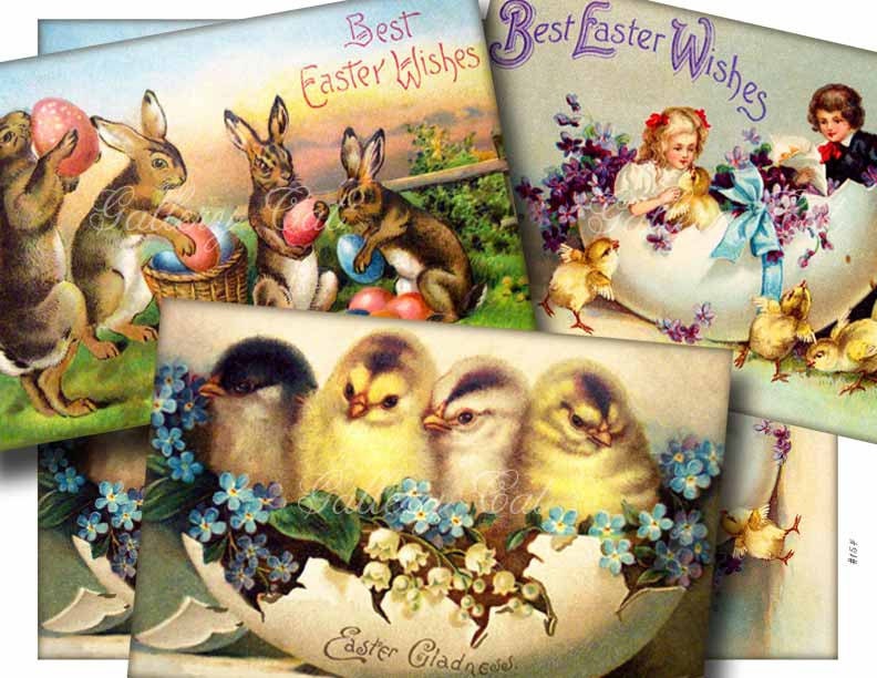 Instant Download VINTAGE EASTER Digital Collage Sheet Old Postcard Images Scrapbooking Card Tags Altered Art GalleryCat CS154