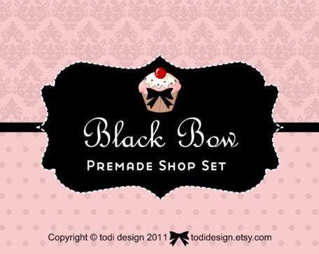 Black Bow- Premade Etsy Shop Banner set Il_570xn