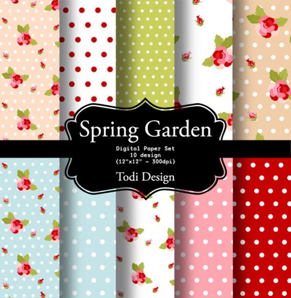 Spring Garden INSTANT DOWNLOAD Digital Paper Set Il_570xn