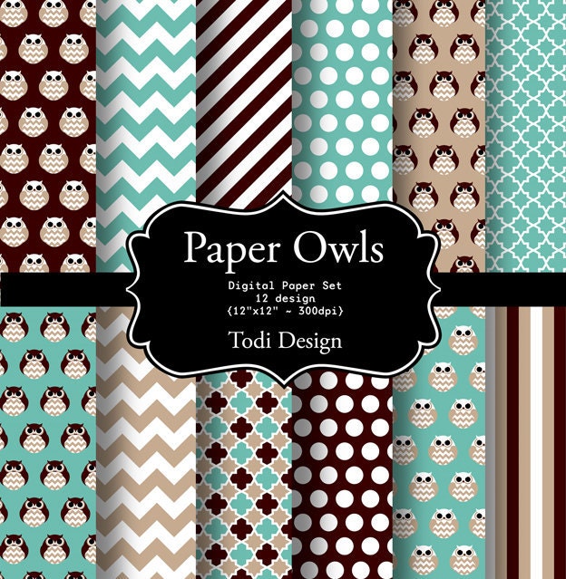 Paper Owls- Digital Paper Set Il_570xn