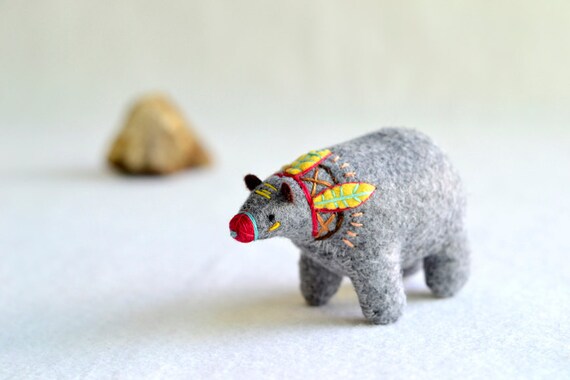 yellow feather spirit bear - soft sculpture animal - plush bear