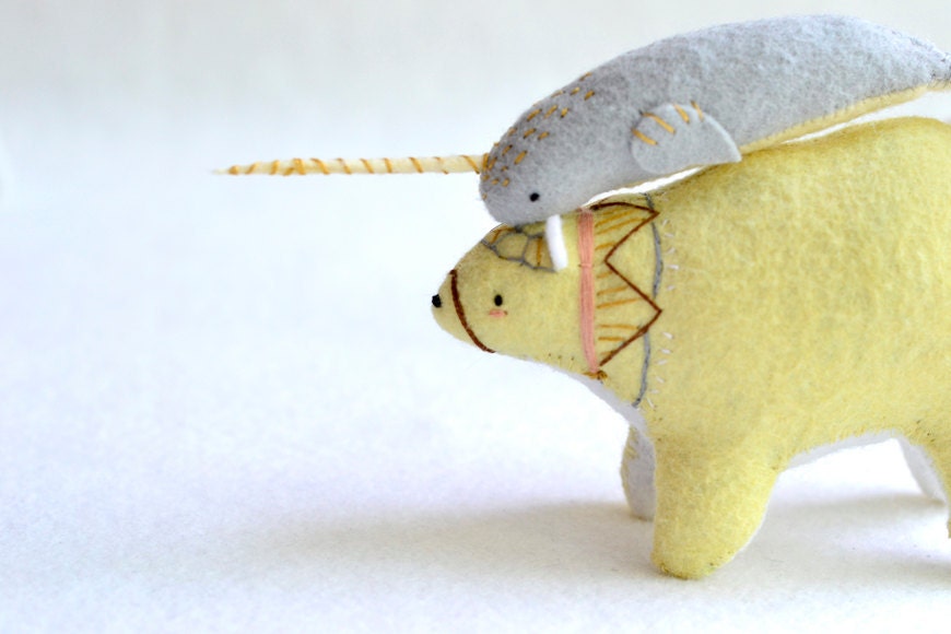 big yellow spirit bear - felt plush artist bear
