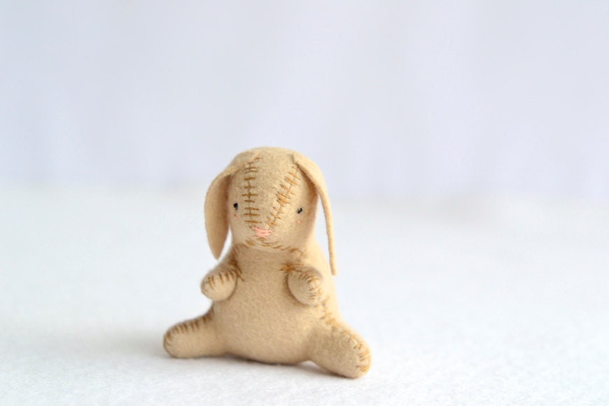 sad rabbit - little plush brown bunny - rabbit softie by mountroyalmint