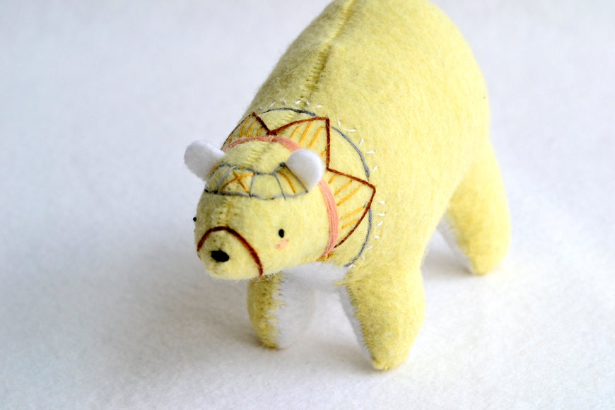 big yellow spirit bear - felt plush artist bear