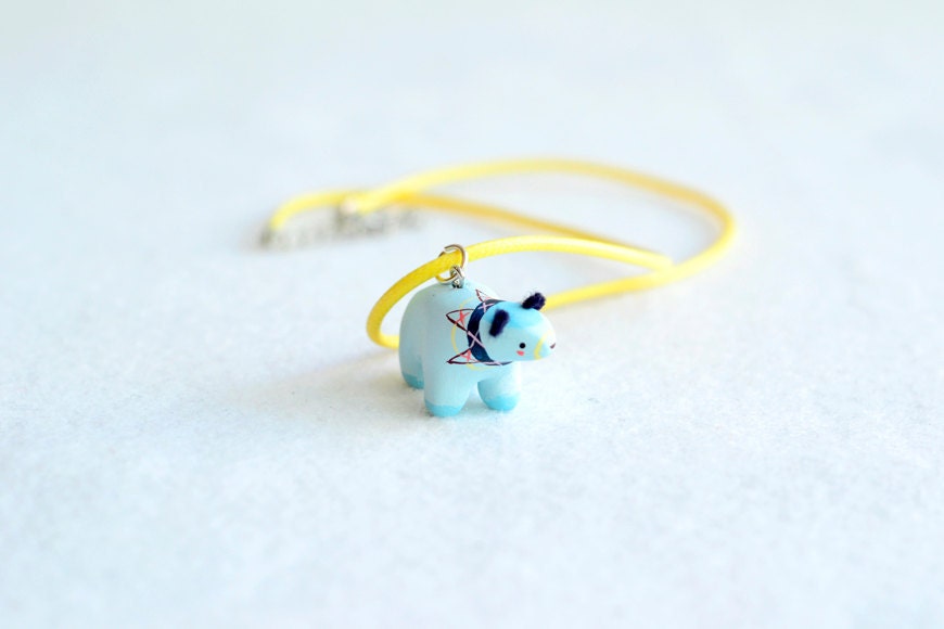 baby blue spirit bear pendant - charm necklace