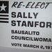 ReElect Sally Stanford Sign, 1976 Sausalito CA Council Election, Political Memorabilia