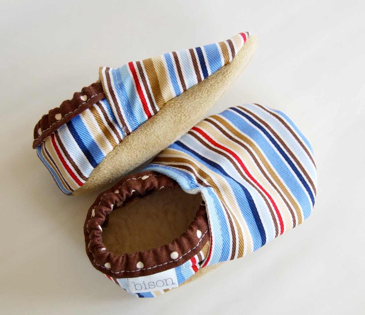 Buster Bison Booties Size 6 to 12 Months Toddler ready to ship striped baby boy