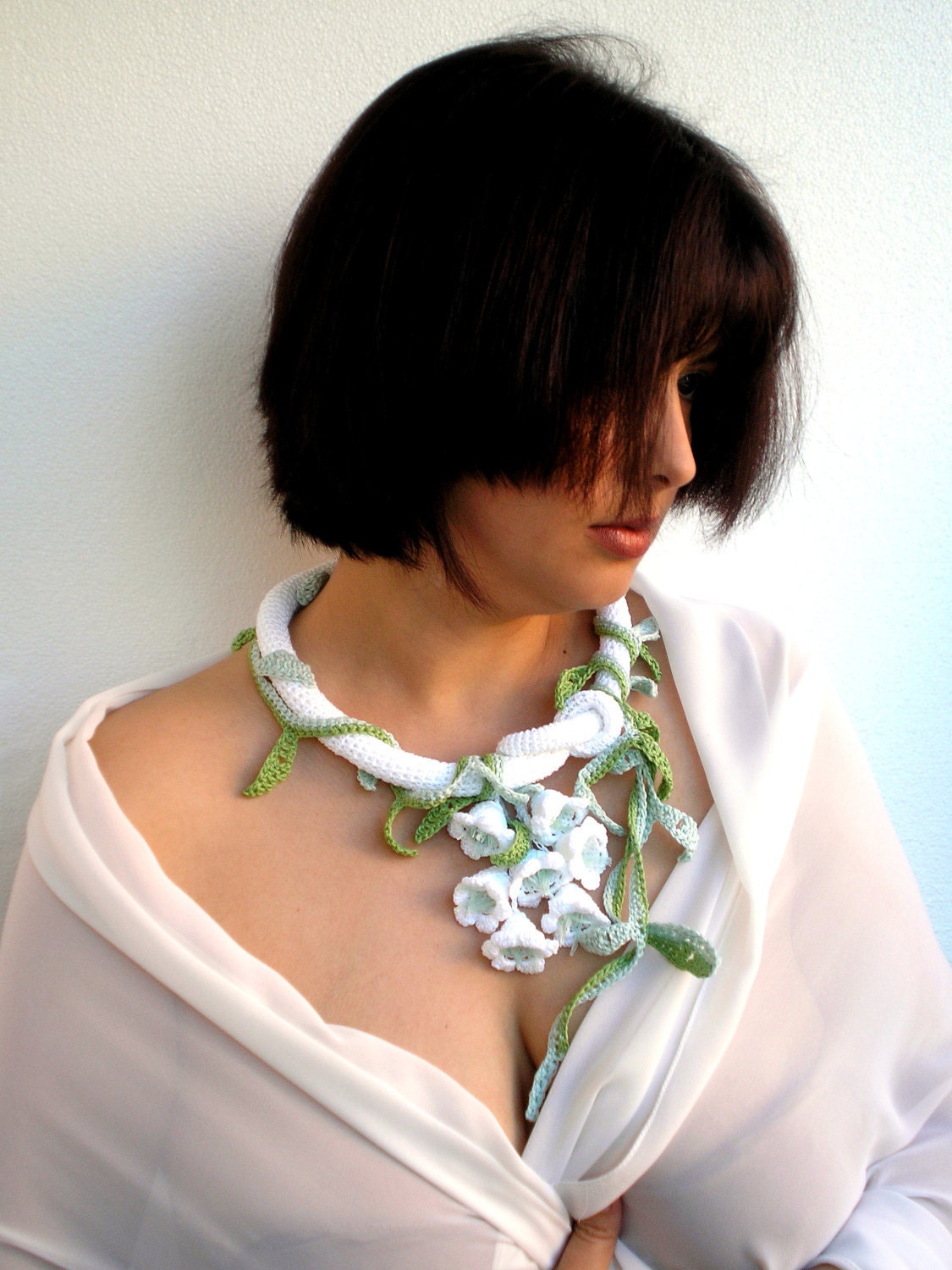 Lily of the Valley Necklace Crocheted  Woman Collar Fashion Cowl NEW COLECTION
