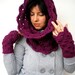 Royal Purple Set Cowl and Gloves Super soft Neckwarmer and Fingerless Mitens Women Crocheted Set NEW COLLECTION