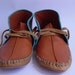Handmade moccasins turquoise piping lamb skin and embossed leather 