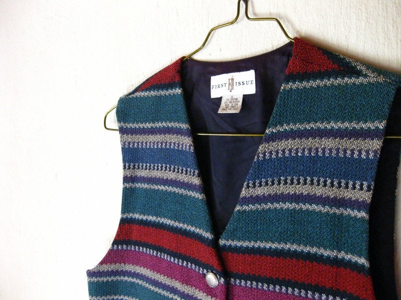 Woven Striped Blanket Vintage Vest Womens Small Made in USA