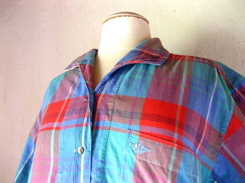 Dockers Plaid Cotton Vintage Short Sleeve Shirt Womens Medium