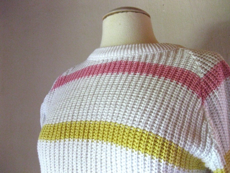Cotton Striped Shaker Knit Vintage Fisherman Sweater Small Medium