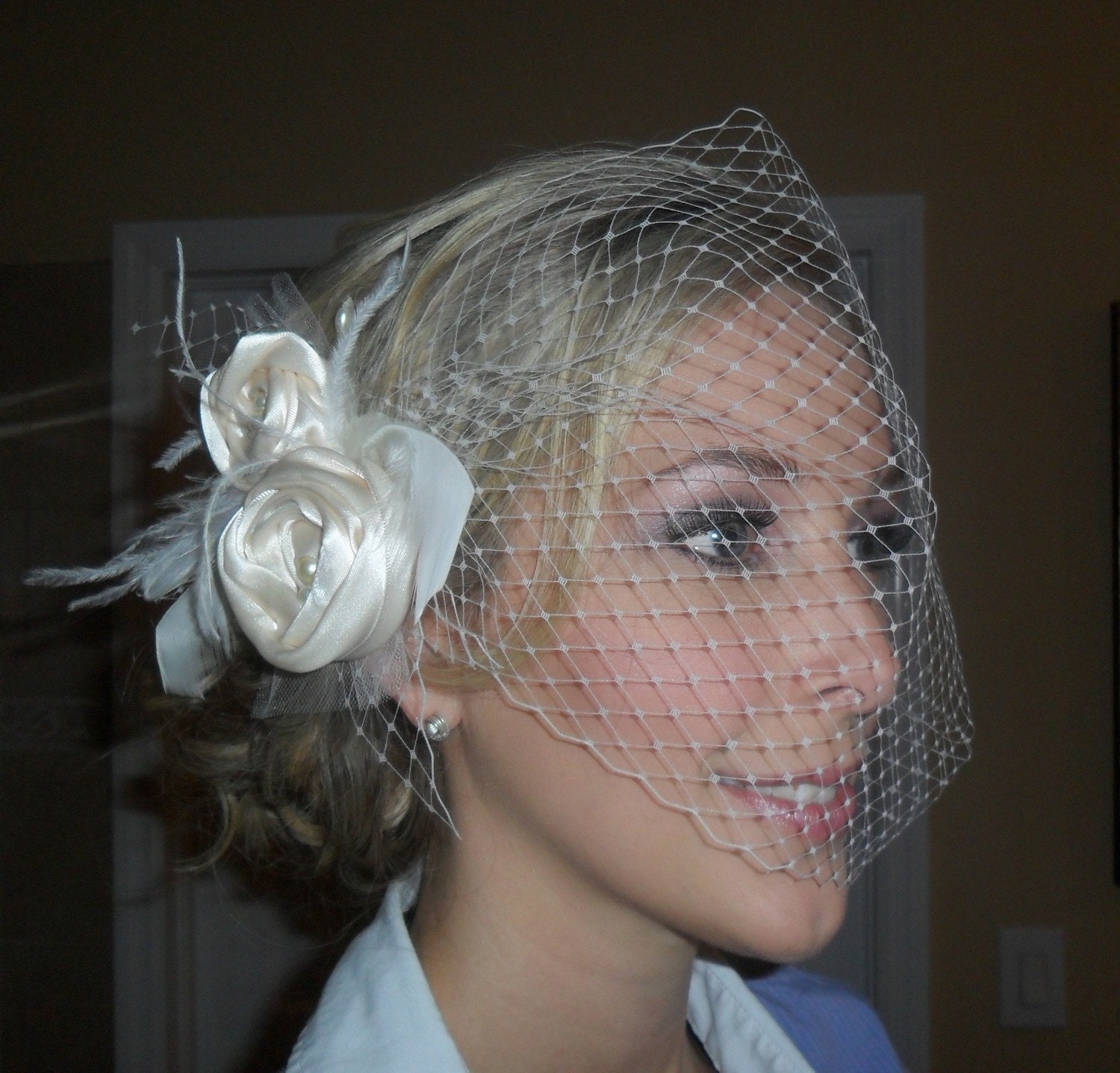 Claire II -  vintage style hair fascinator and French birdcage veil, wedding hair accessory, bridal hair accessory, bridal hairpiece