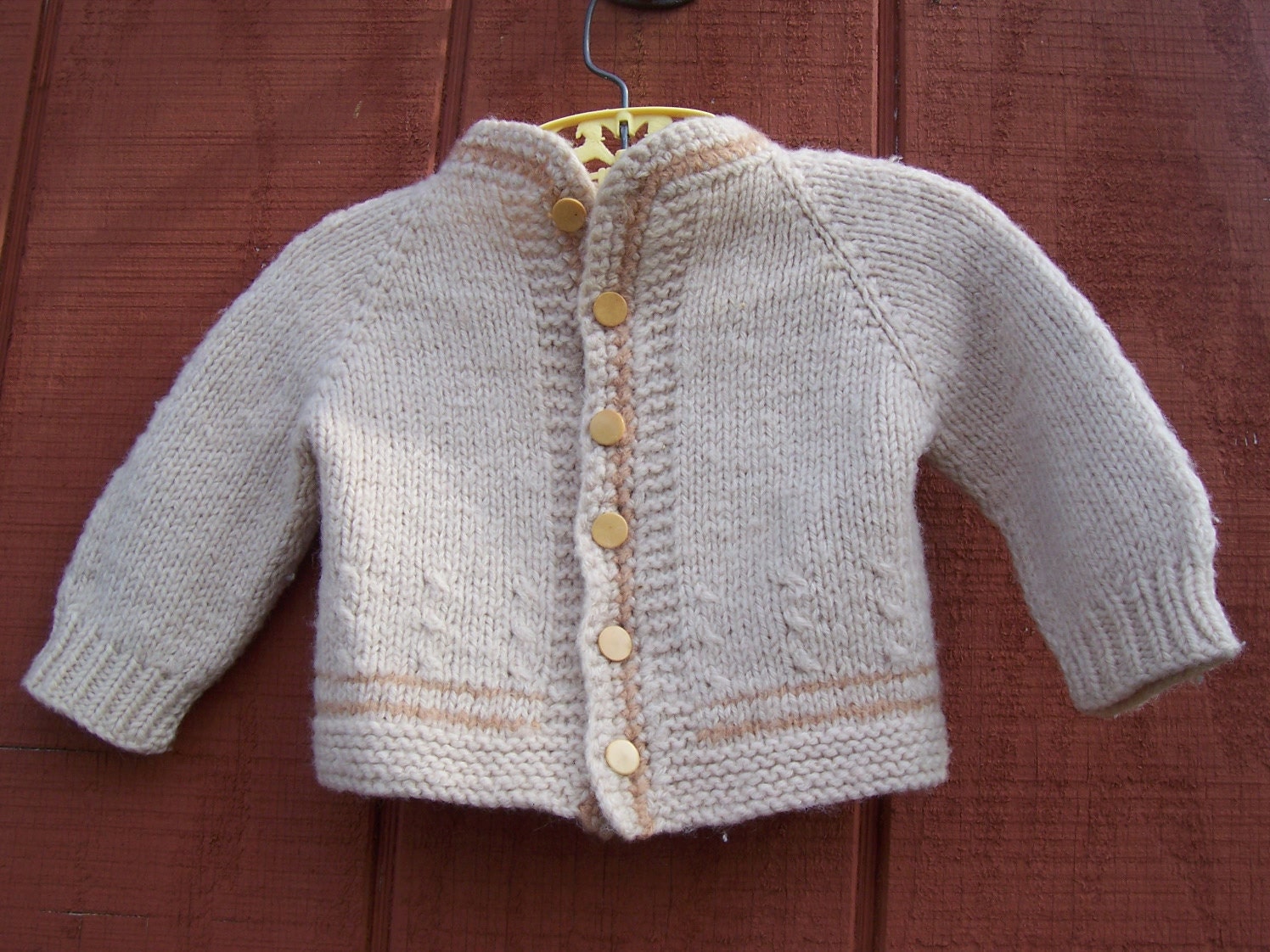 Warm and Cozy Handknit 1940s Vintage Childrens Sweater Cream with Celluloid Buttons size 12 mo