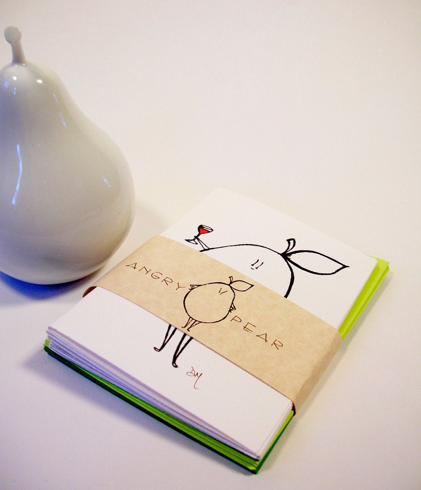 Pear blank note card - set of 6 (black and white)