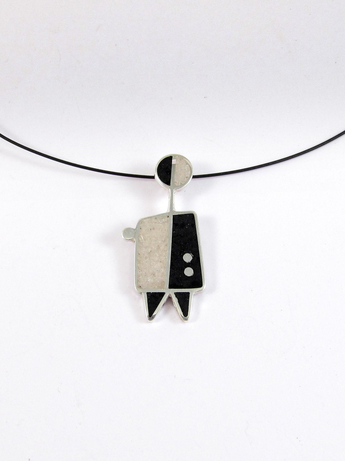Sterling Silver Pendant - Geometric Design - Black and White
