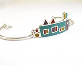 Sterling Silver  Bracelet - Geometric Design - Colorful - OOAK