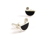 Sterling Silver Earrings - Little Birds - Black and White Ear Studs
