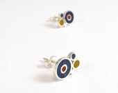 Sterling Silver Earrings - Blue Maroon Mustard - Colorful bubbles - Ear Studs