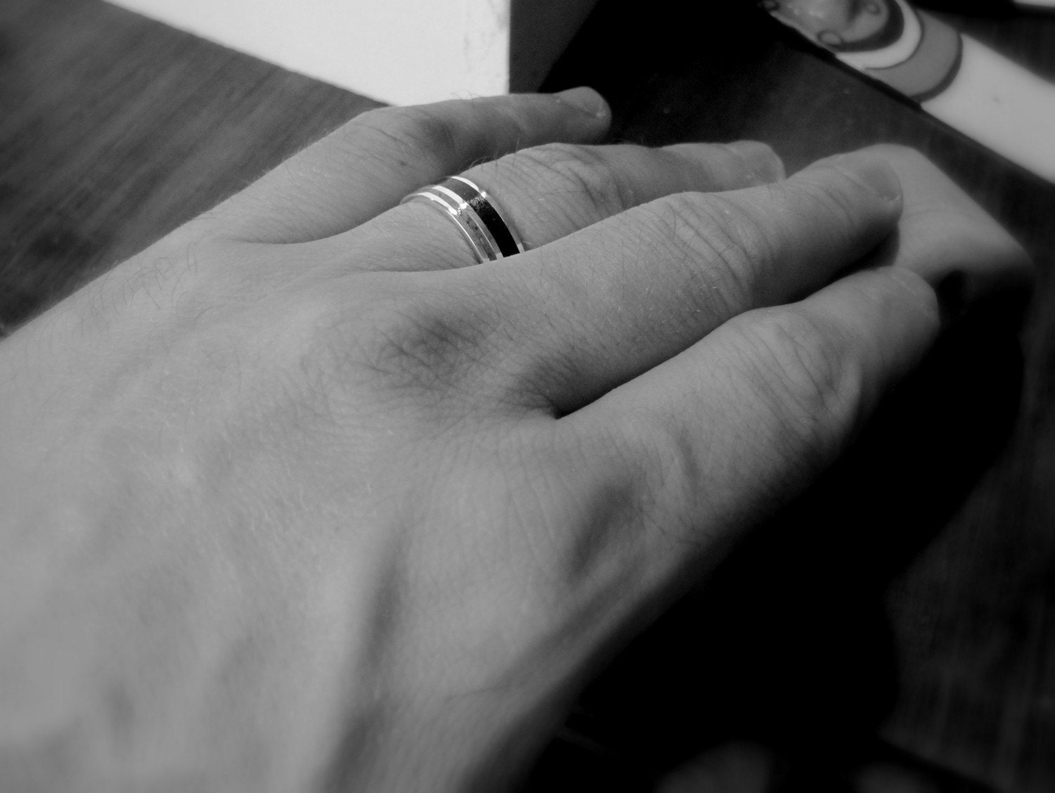 Sterling Silver Ring - Wedding Band - Color Lines - Unisex - Black and Green