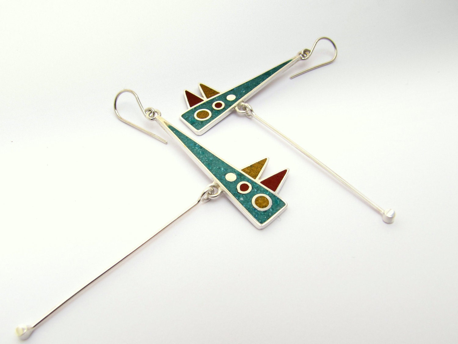 Sterling silver earrings - Geometric Design - Colorful