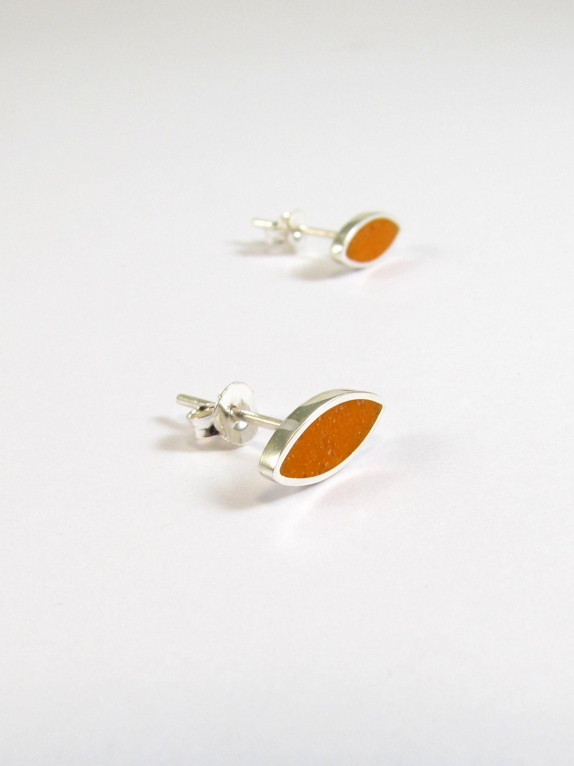 Sterling Silver Earrings - Small Seeds - Orange Ear Studs