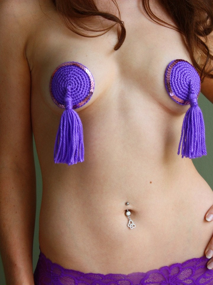 Purple Crocheted Nipple Pasties with tape