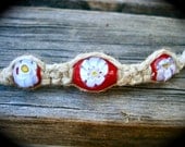 Hemp Necklace Daisy Glass Beads