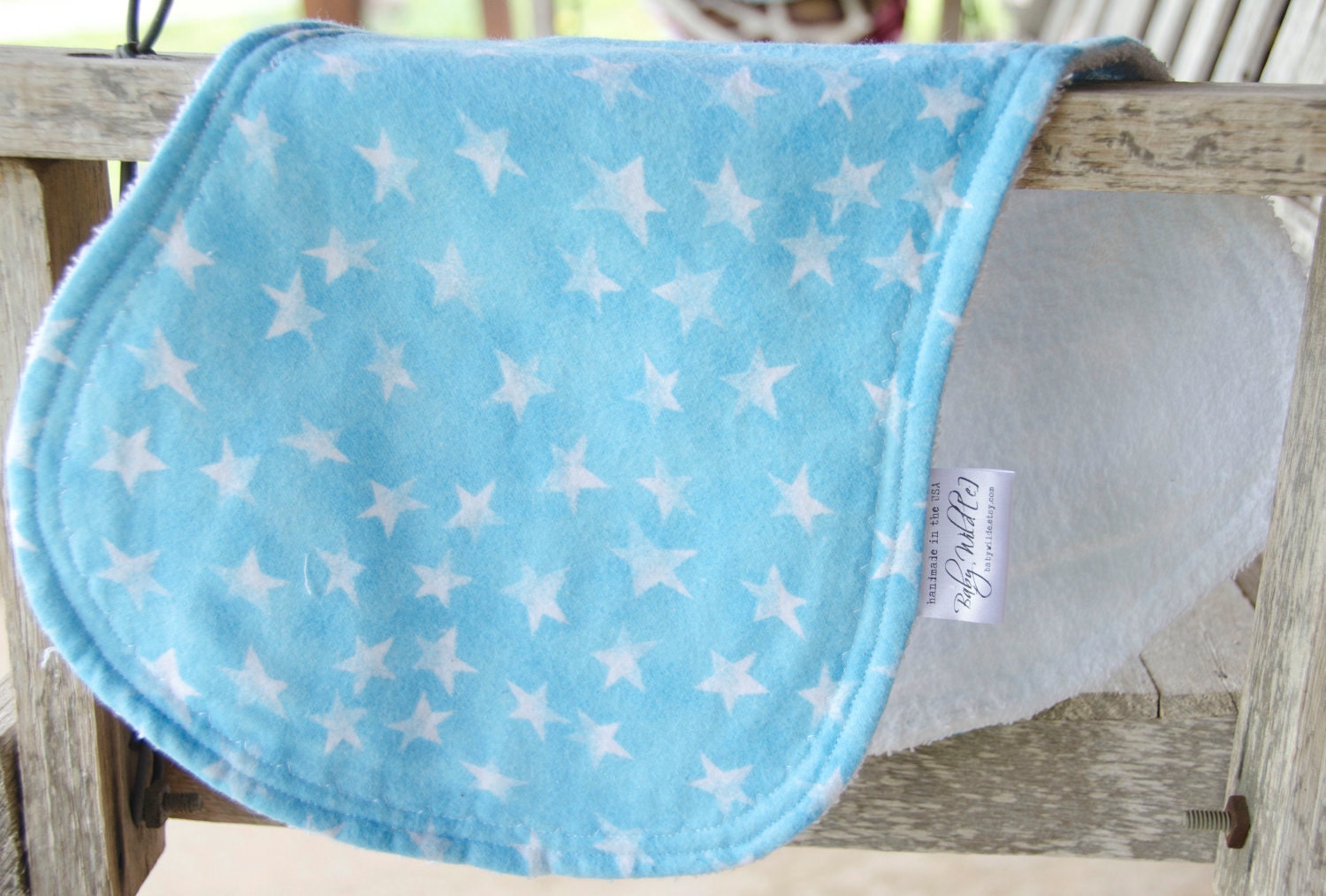 Contour Burp Cloth Terry Cloth and Flannel Light Blue White Stars - Star Light Star Bright