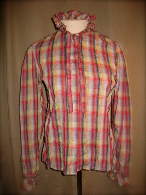 60s Plaid Button Up Blouse