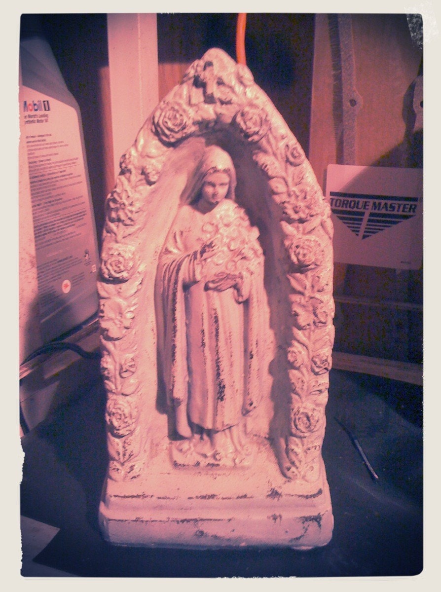 Vintage Our Lady of Guadalupe - White Ceramic Distressed