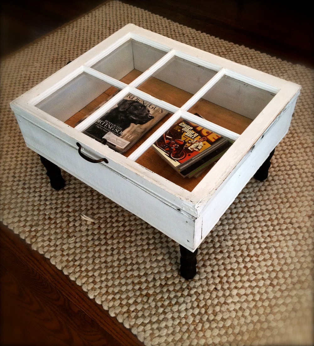 Reclaimed Window Coffee Table with Storage, Upcycled, Repurposed