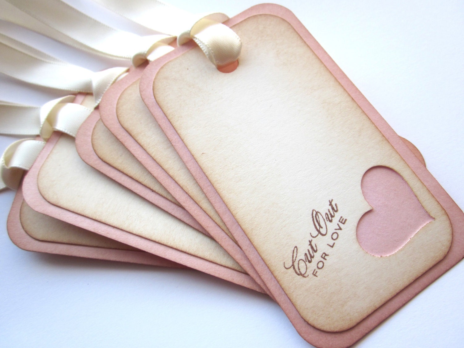 Valentine Tags - gift/favor tags - Cut out for Love Tags - Vintage Appearance - set of 5