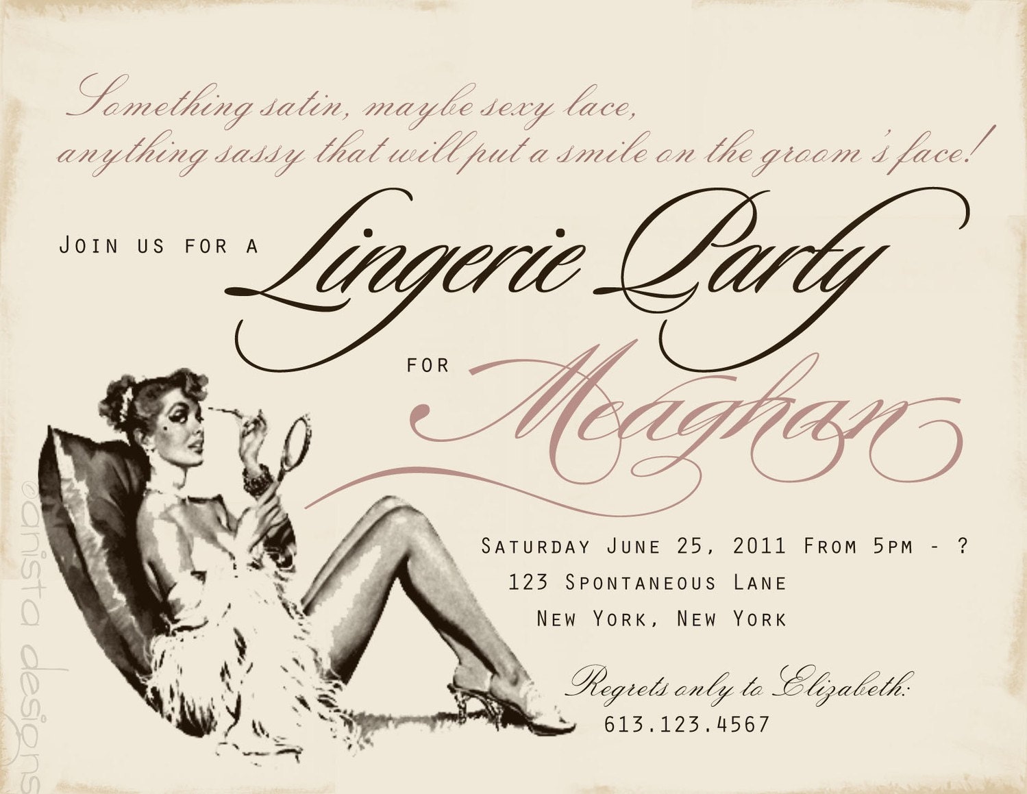 Vintage Lingerie Party Invitations/Bridal Shower/Bachelorette Party Invitations with pearlized pink envelopes -  set of 20