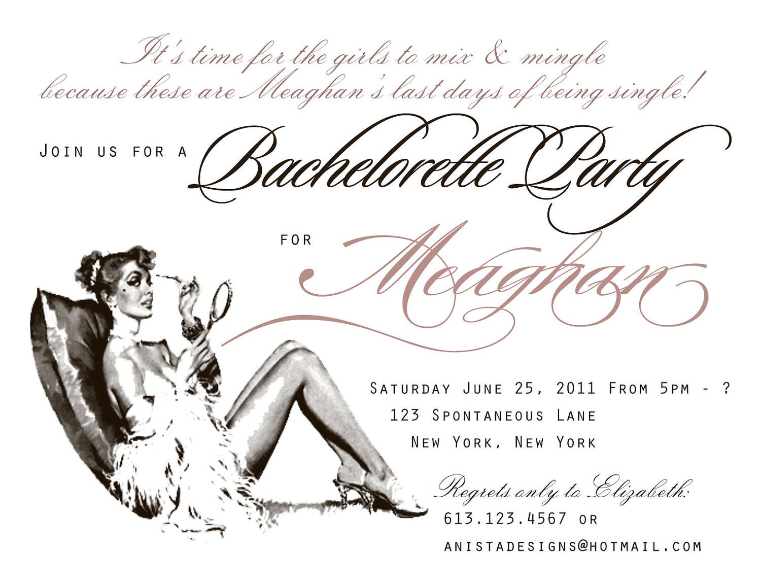 Vintage Lingerie Party Invitations/Bridal Shower/Bachelorette Party Invitations with pearlized pink envelopes -  set of 20