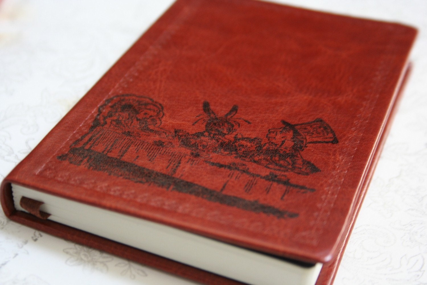 Alice in Wonderland Altered Journal/Notebook/Diary (Tea Party) - Deep Brown Leather Appearance
