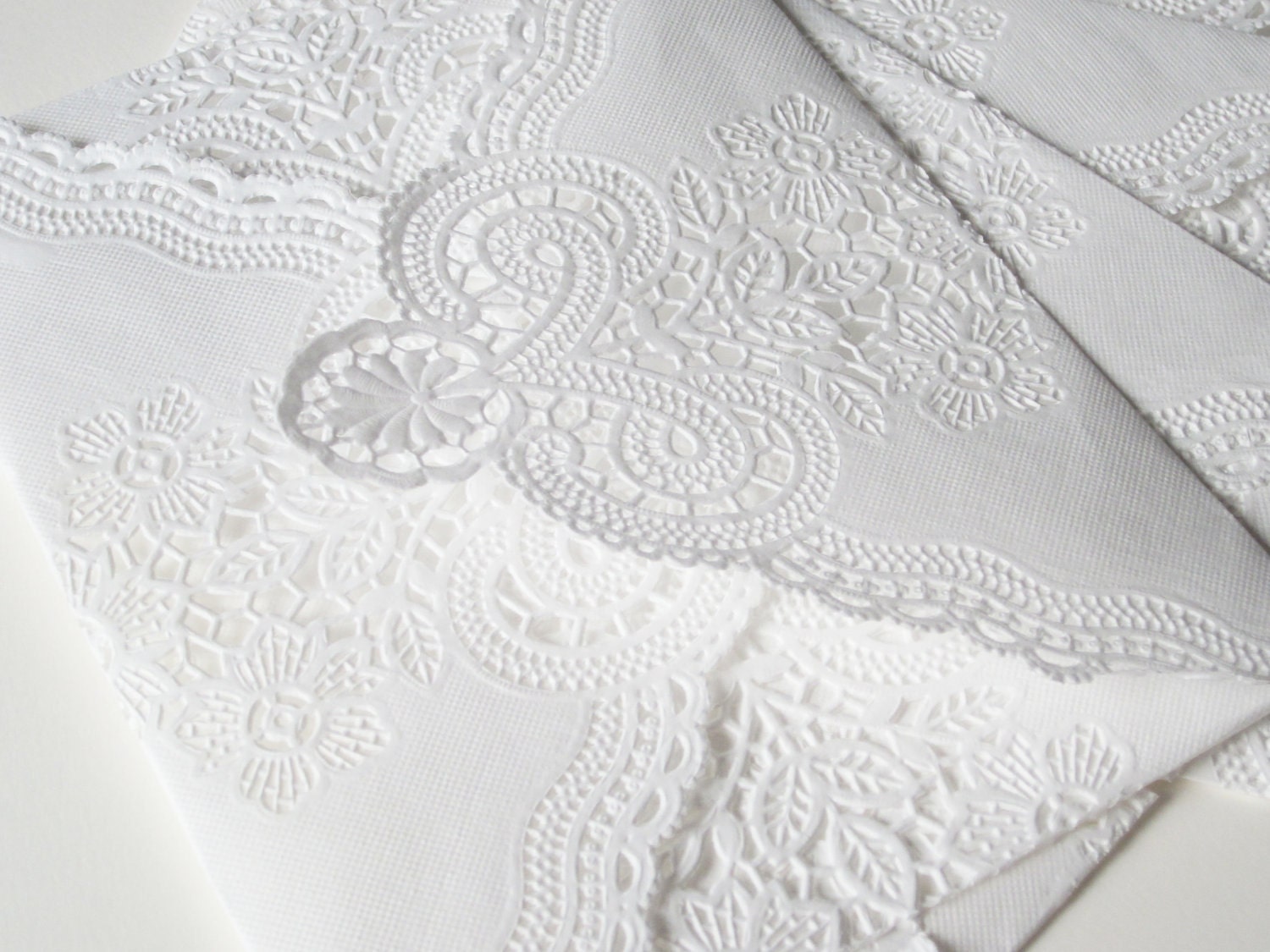 SALE - Vintage Lace Envelopes - Vintage Paper Doily Envelopes - set of 5 (seen in Weddingbells Magazine)