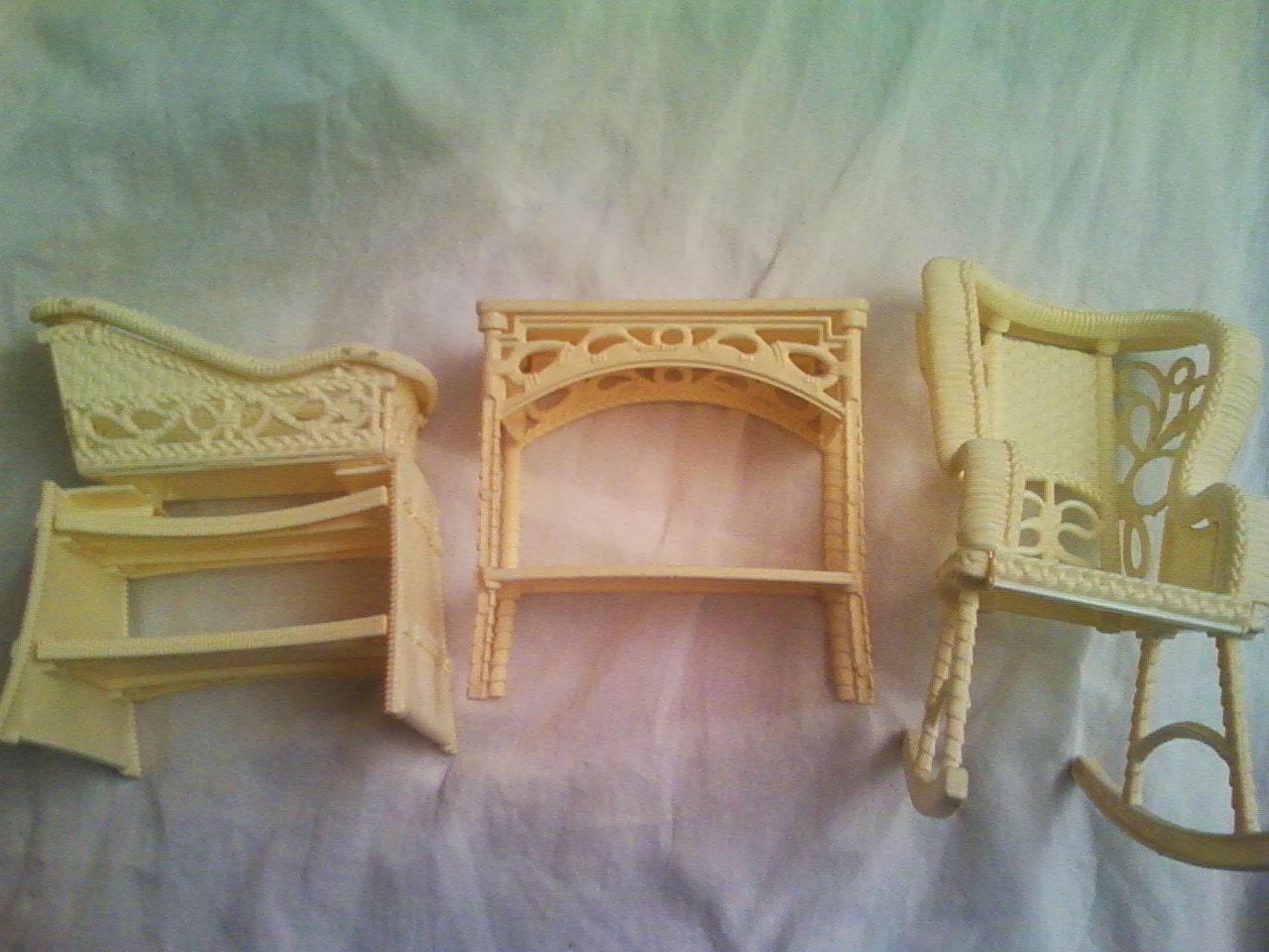 Doll Furniture, Faux Wicker Rocking Chair, Side/Changing Table, and Bassinet/Cradle