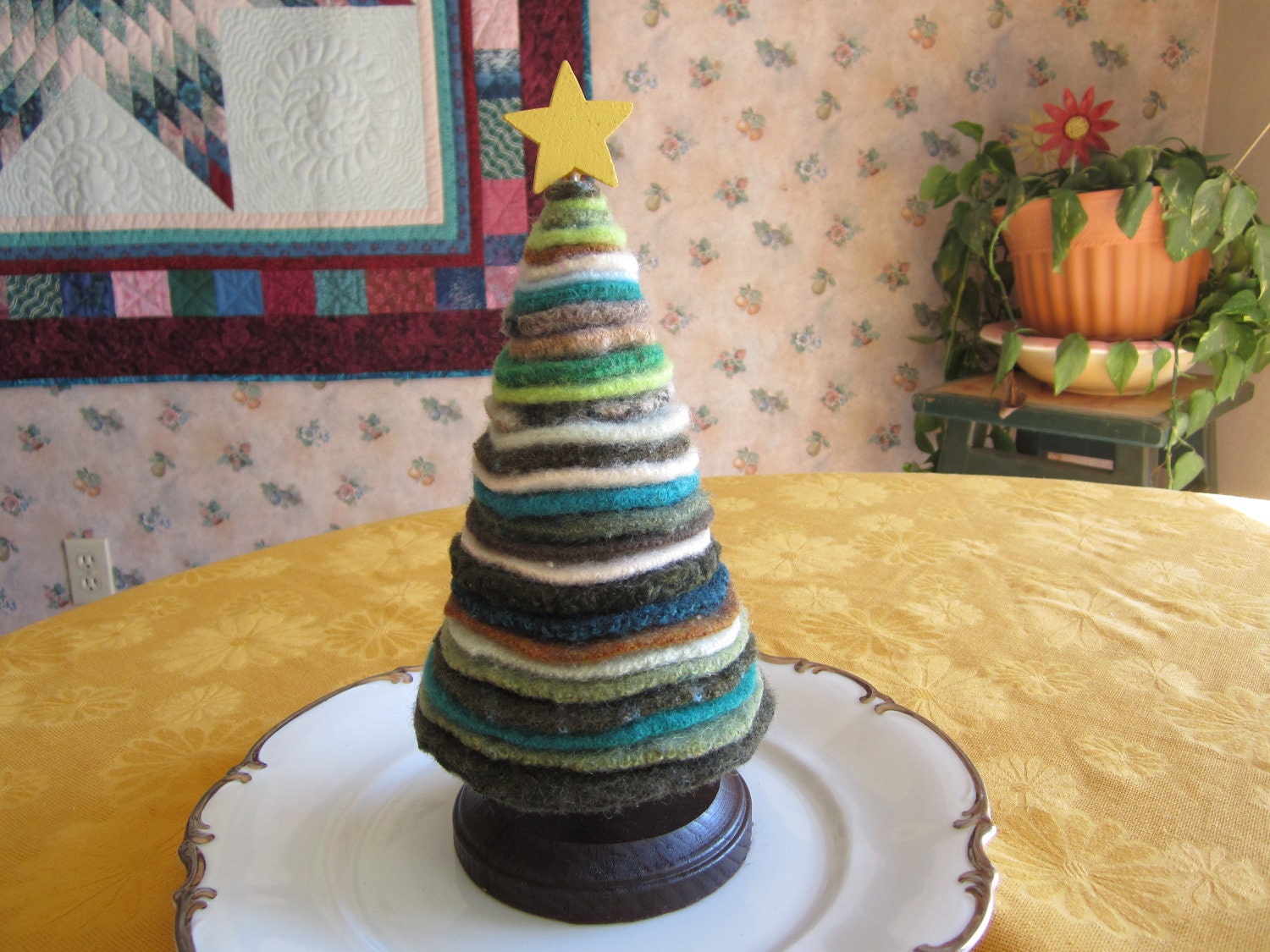 Felted Wool Christmas Tree with Wooden Base and by LadyRobinsNest