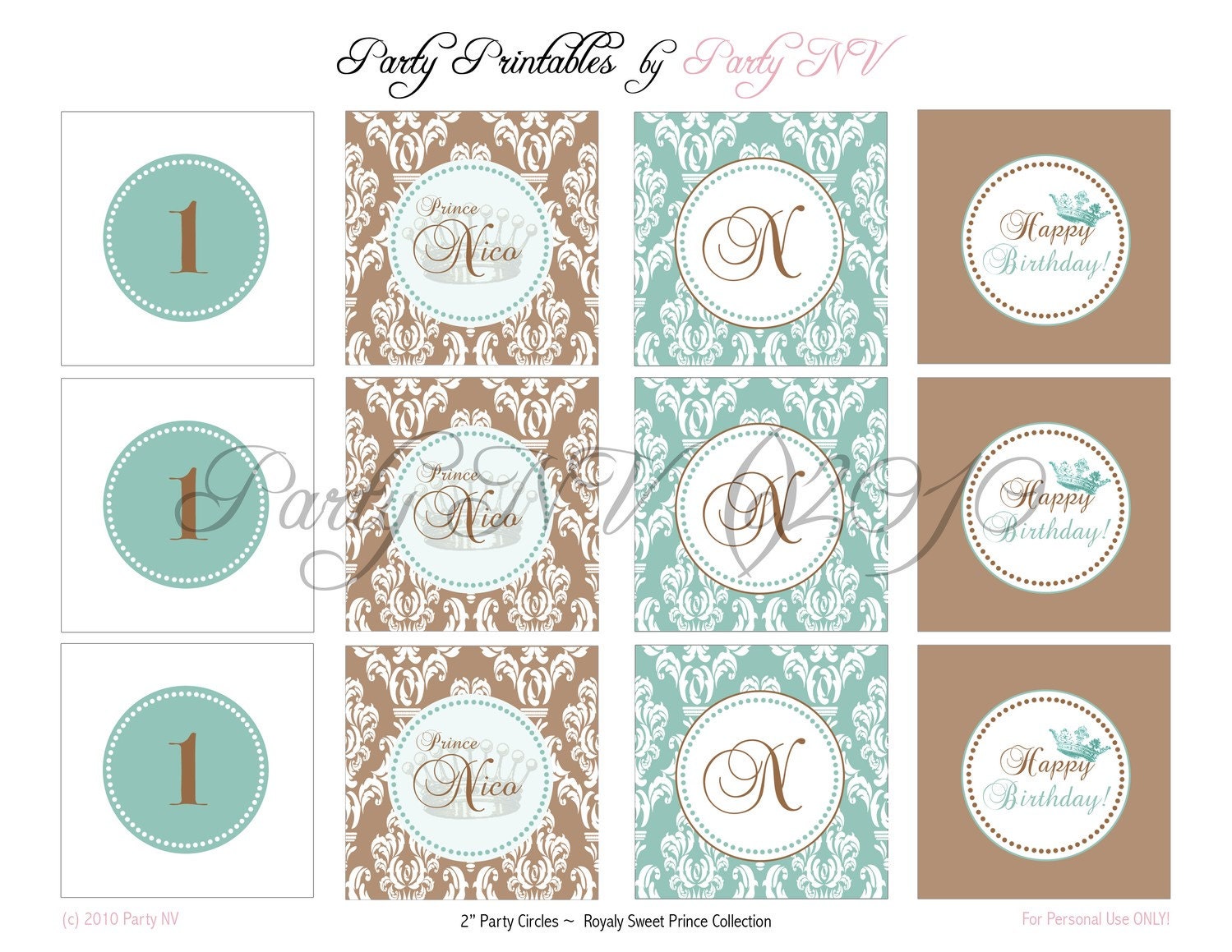 PRINTABLE (2" PARTY CIRCLES) - "Royaly Sweet Prince" Collection - Vintage, Old World Design Il_170x135