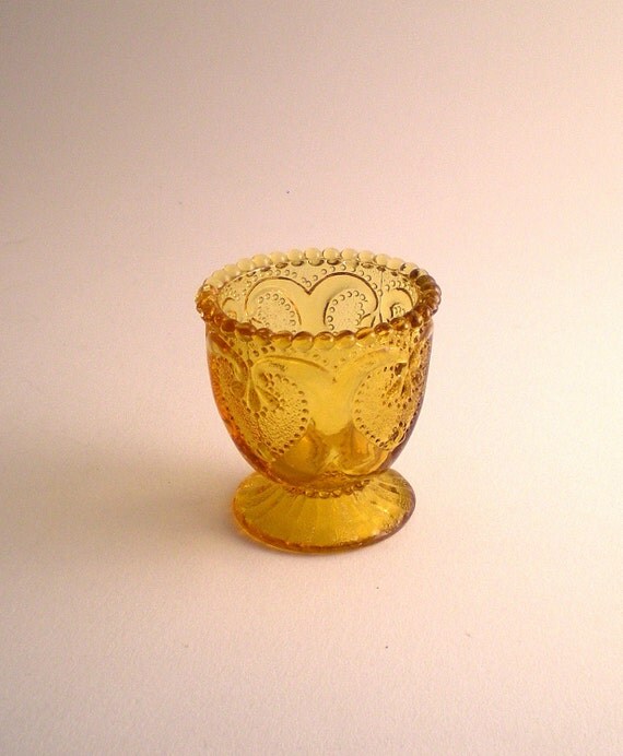 Amber Depression Glass Footed Glass Egg Cup by BrigidsFancy