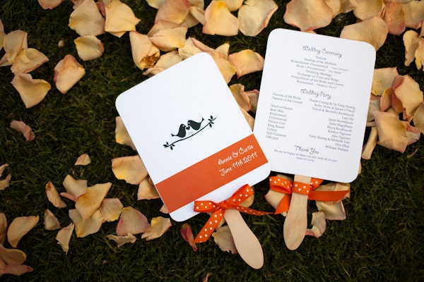 Wedding program fans. Love birds - set of 20