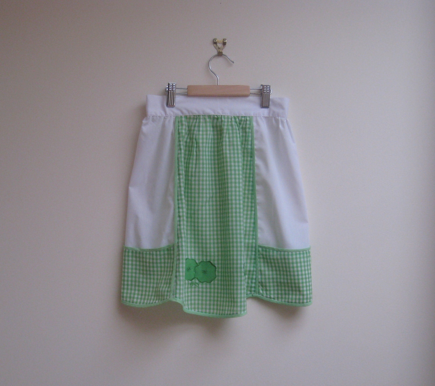 vintage green check apron